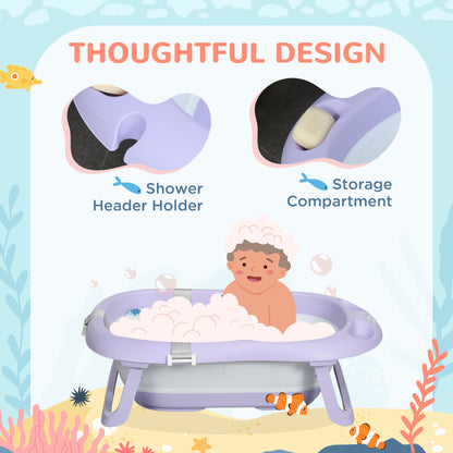 Foldable Baby Bathtub w/ Non-Slip Support Legs, Cushion Pad - Purple