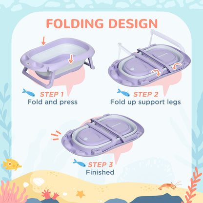 Foldable Baby Bathtub w/ Non-Slip Support Legs, Cushion Pad - Purple