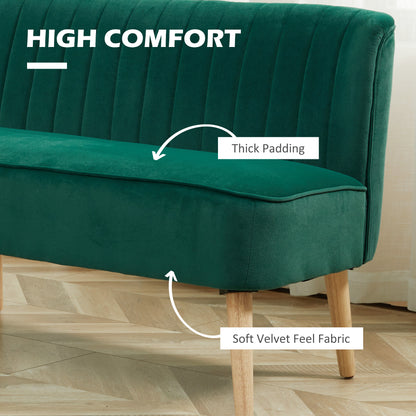 Velvet-Feel Double Sofa w/ Wood Frame Foam Padding High Back, Green