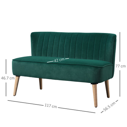 Velvet-Feel Double Sofa w/ Wood Frame Foam Padding High Back, Green