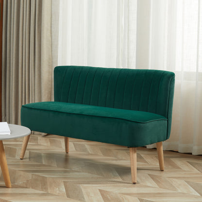 Velvet-Feel Double Sofa w/ Wood Frame Foam Padding High Back, Green