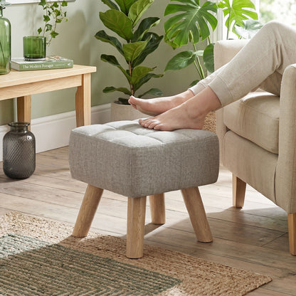 Modern Footstool, Fabric Foot Rest with Rubber Wood Legs, Brown
