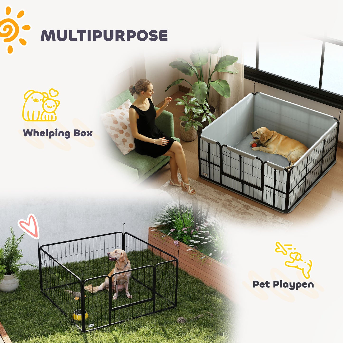 Whelping Box w/ Washable Whelping Pad, Wind-Resistant Cloth, Black