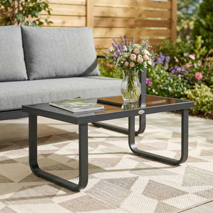 Garden Coffee Table Outdoor Side Table with Glass Top Black