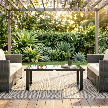 Garden Coffee Table Outdoor Side Table with Glass Top Black