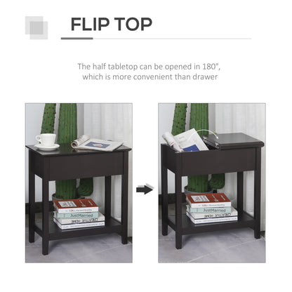 End Table, Narrow Side Table with Flip Top, Bottom Shelf