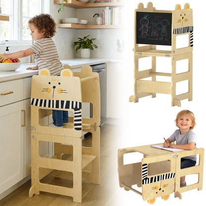 Toddler Step Stool with Chalkboard for Kitchen Counter, Natural