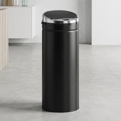 50L Sensor Bin with Quiet Soft-Close Lid, Automatic Touchless Motion Sensor Rubbish Bin with Fingerprint Resistant, Stainless Steel for Hygienic Kitchen, Home Office Use, Black
