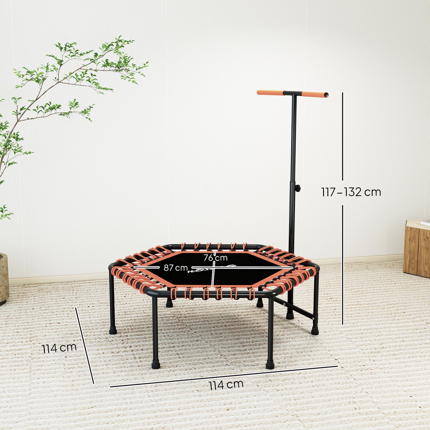 45" Fitness Trampoline with Adjustable Handle, LED Lights, Orange
