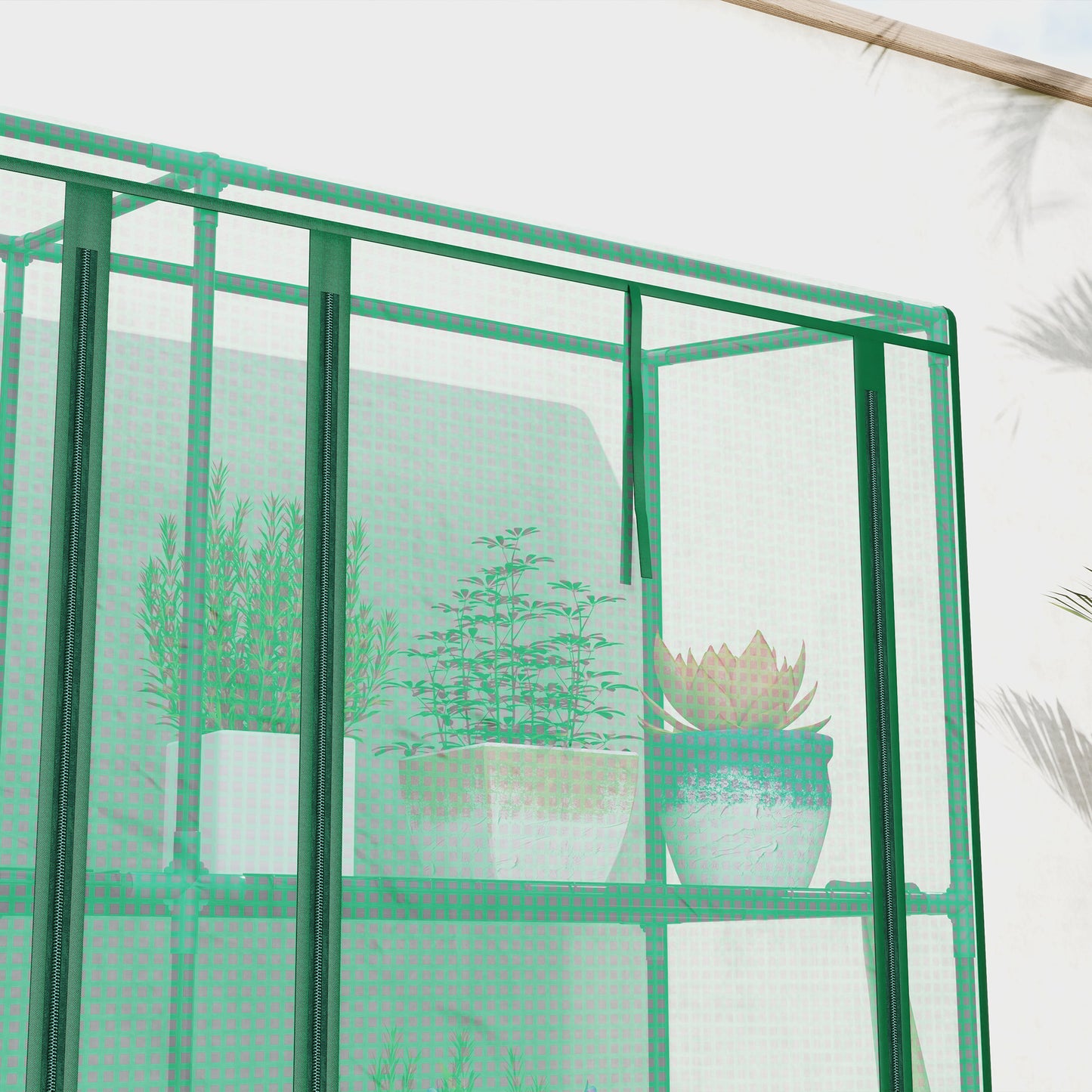 3 Tier Lean-to Mini Greenhouse with PE Cover, Green