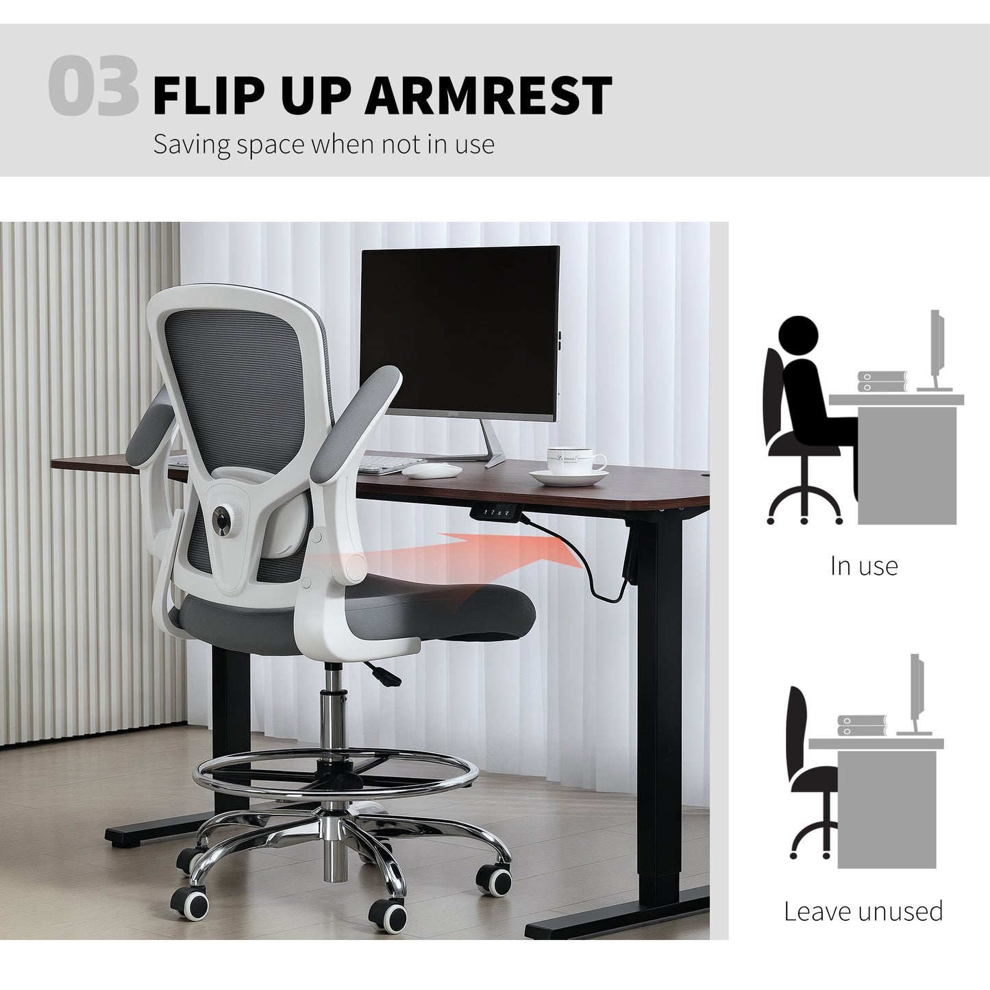 Ergonomic Tall Office Chair, 360 Degree Swivel Task Stool