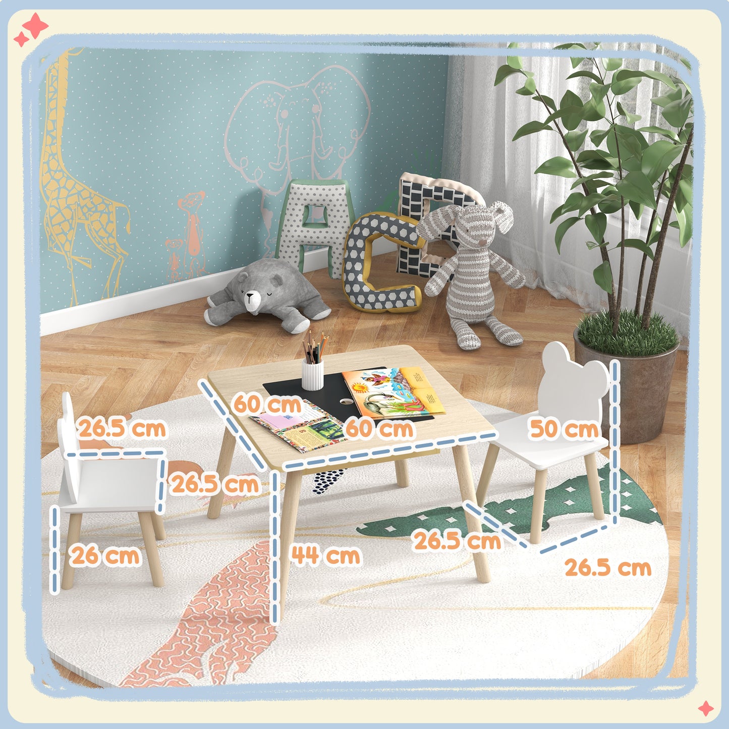 3-Piece Toddler Table and Chairs Set for Nursery, Playroom