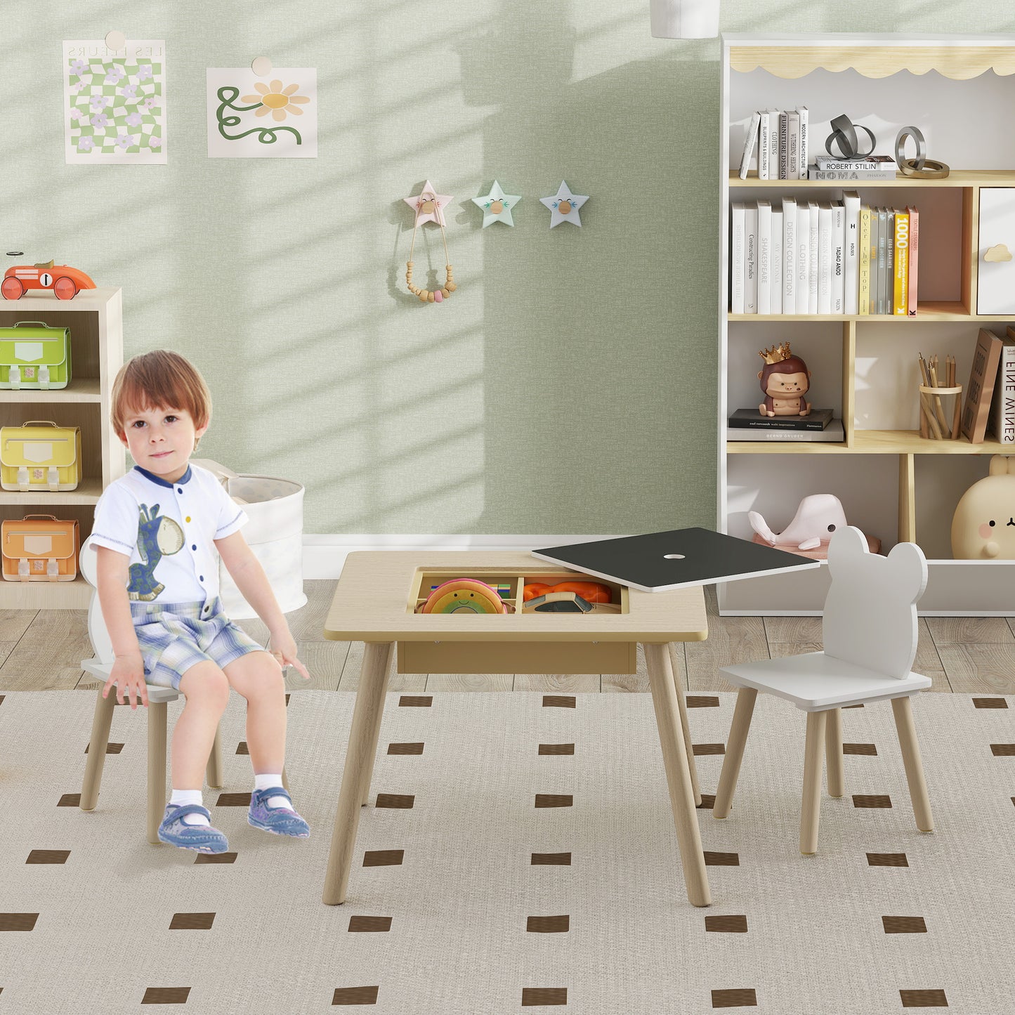 3-Piece Toddler Table and Chairs Set for Nursery, Playroom