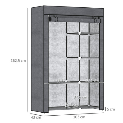 Fabric Wardrobe w/ Shelves Hanging Rail Foldable Closets Dark Grey
