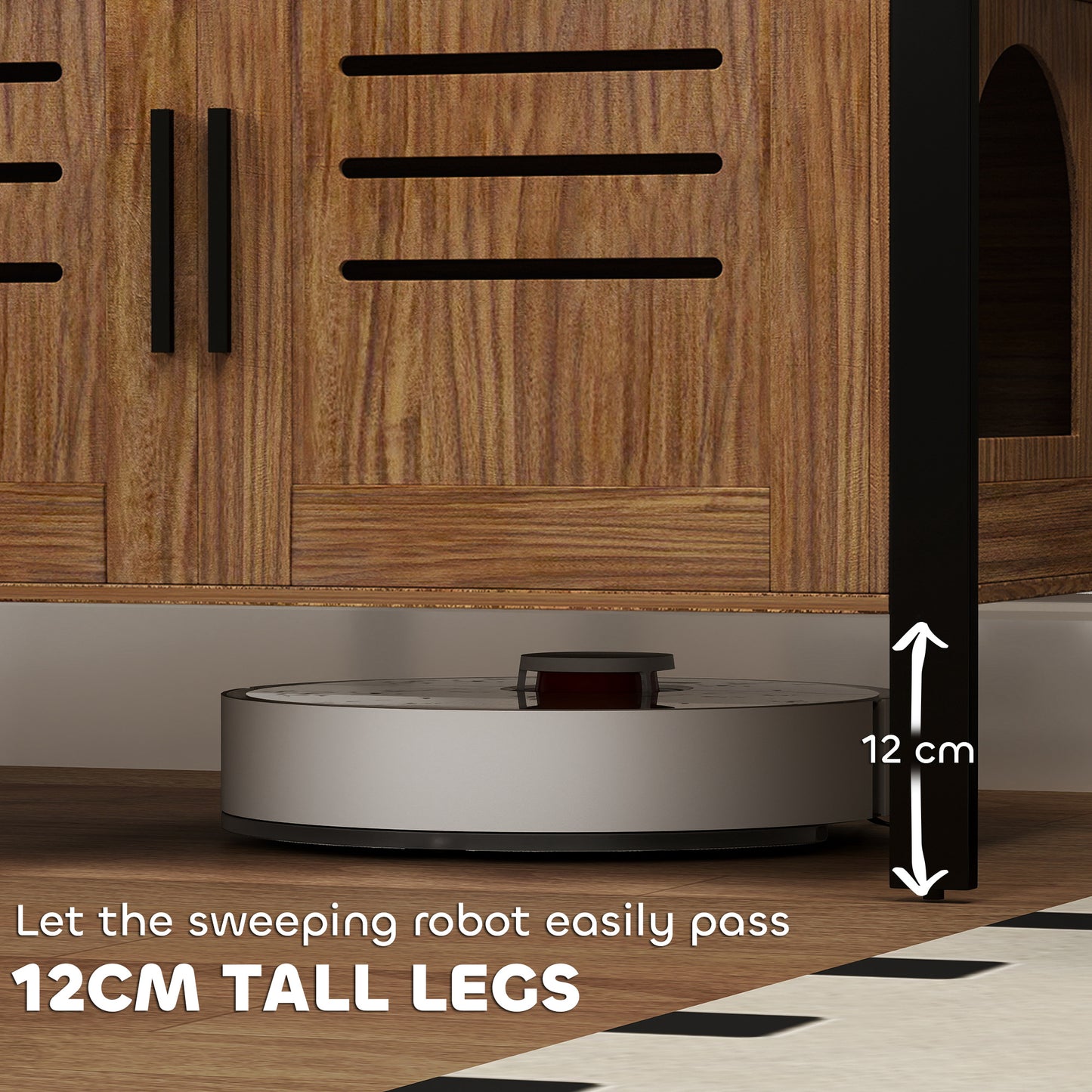 Cat Litter Box Enclosure w/ Tall Legs, Scratching Board, Dark Brown