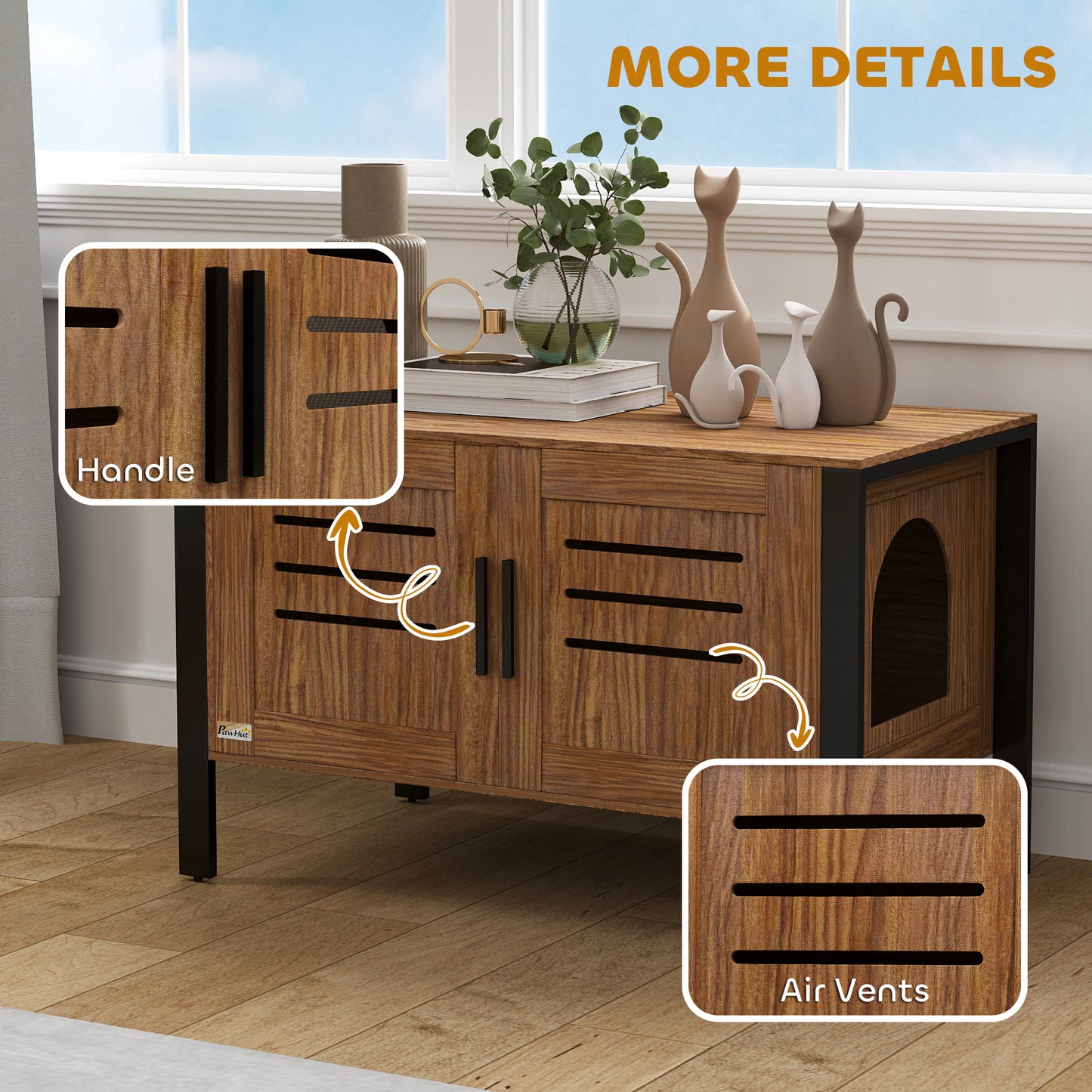 Cat Litter Box Enclosure w/ Tall Legs, Scratching Board, Dark Brown