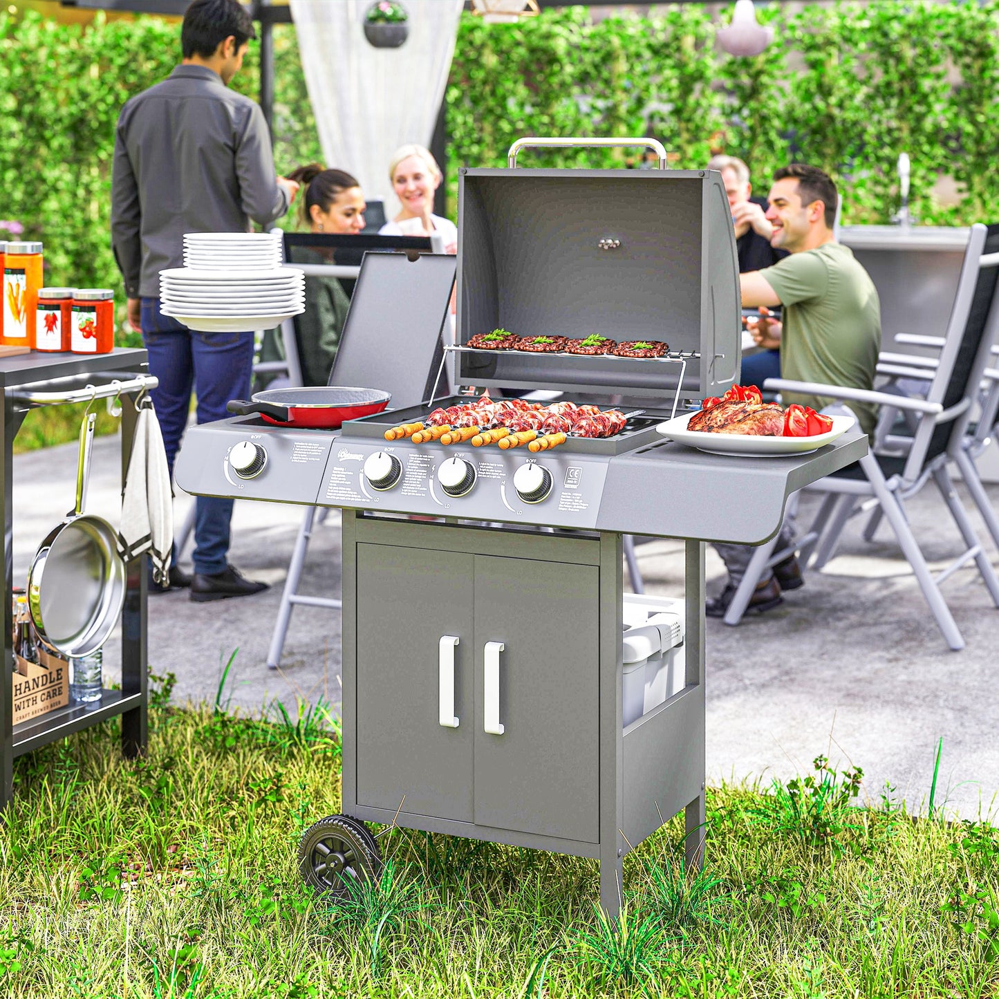 Gas Barbecue Grill 3+1 Burner Garden BBQ w/ Large Cooking Area