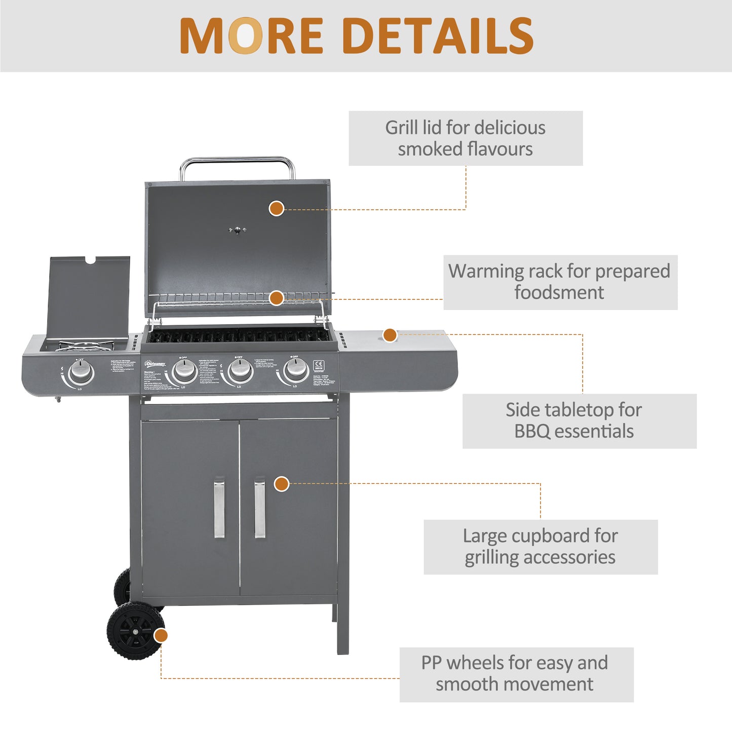Gas Barbecue Grill 3+1 Burner Garden BBQ w/ Large Cooking Area