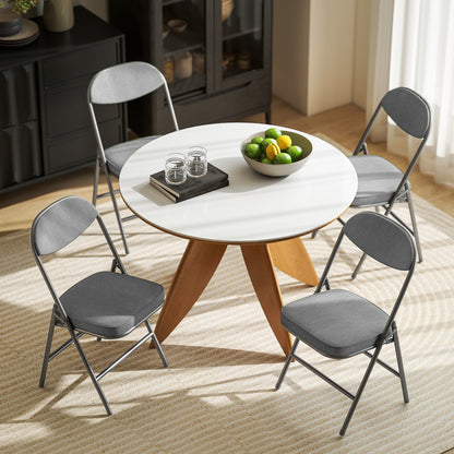 Folding Chairs Set of 4 with Cushioned Seat, Steel Frame, Grey