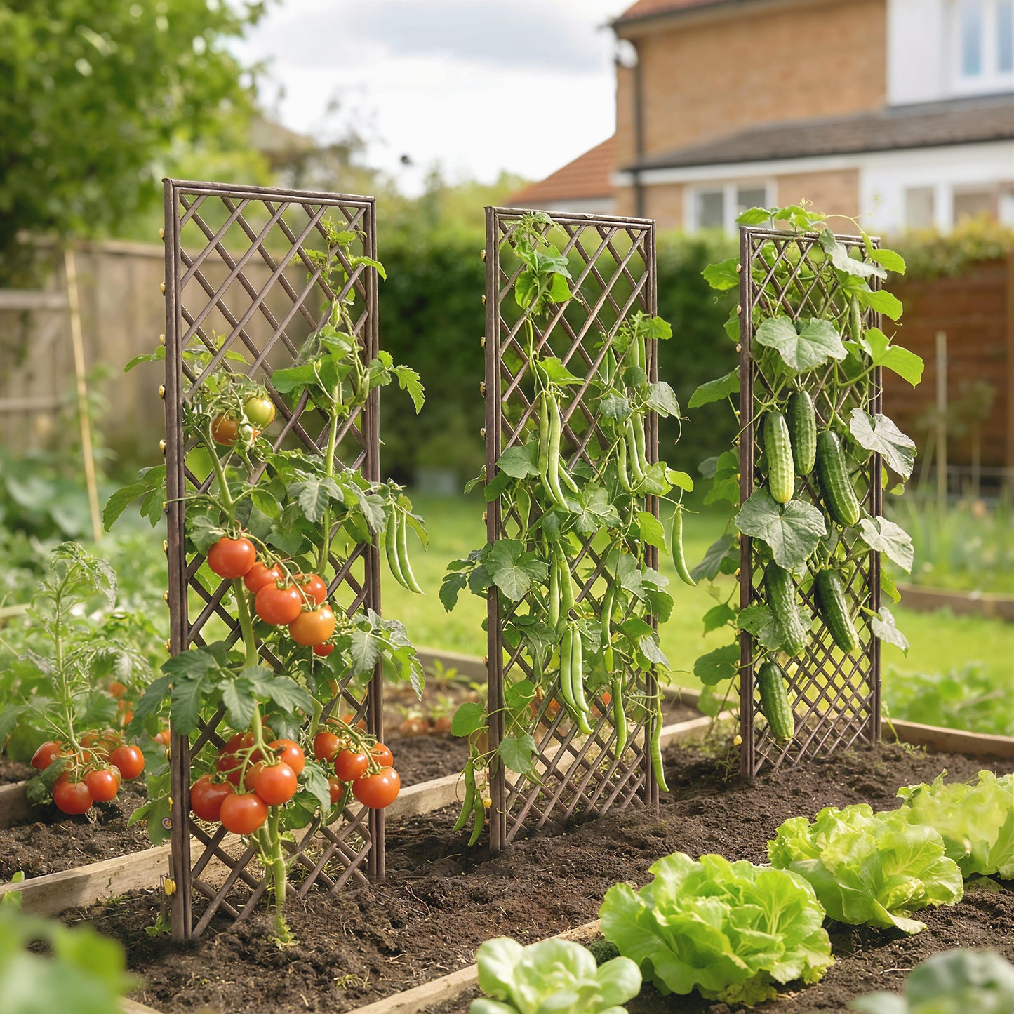 Garden Arch, Wicker Trellis Support Frame with Flat Top, Natural