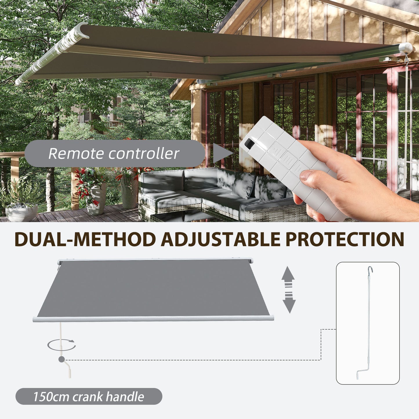 4x3m Full Cassette Electric/Manual Retractable Awning w/ LED Light