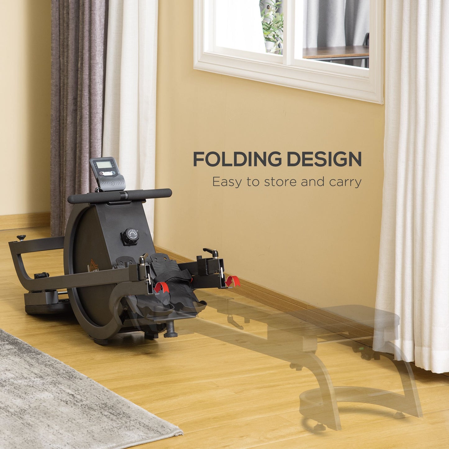 Rowing Machine with 16 Level Adjustable Resistances Magnetic Foldable Rower w/ 2 Aluminium Slide Rails, Digital Monitor for Home Use, Gym