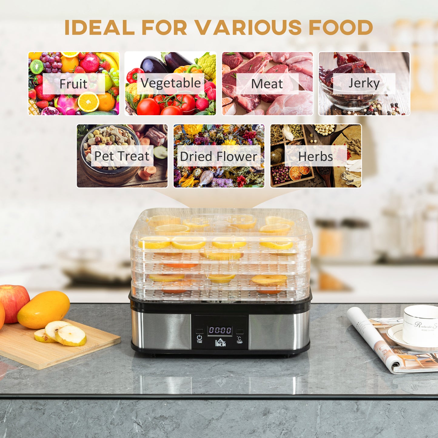 5 Tier Food Dehydrator, 245W for Drying Fruit, Meat, Vegetable, Black