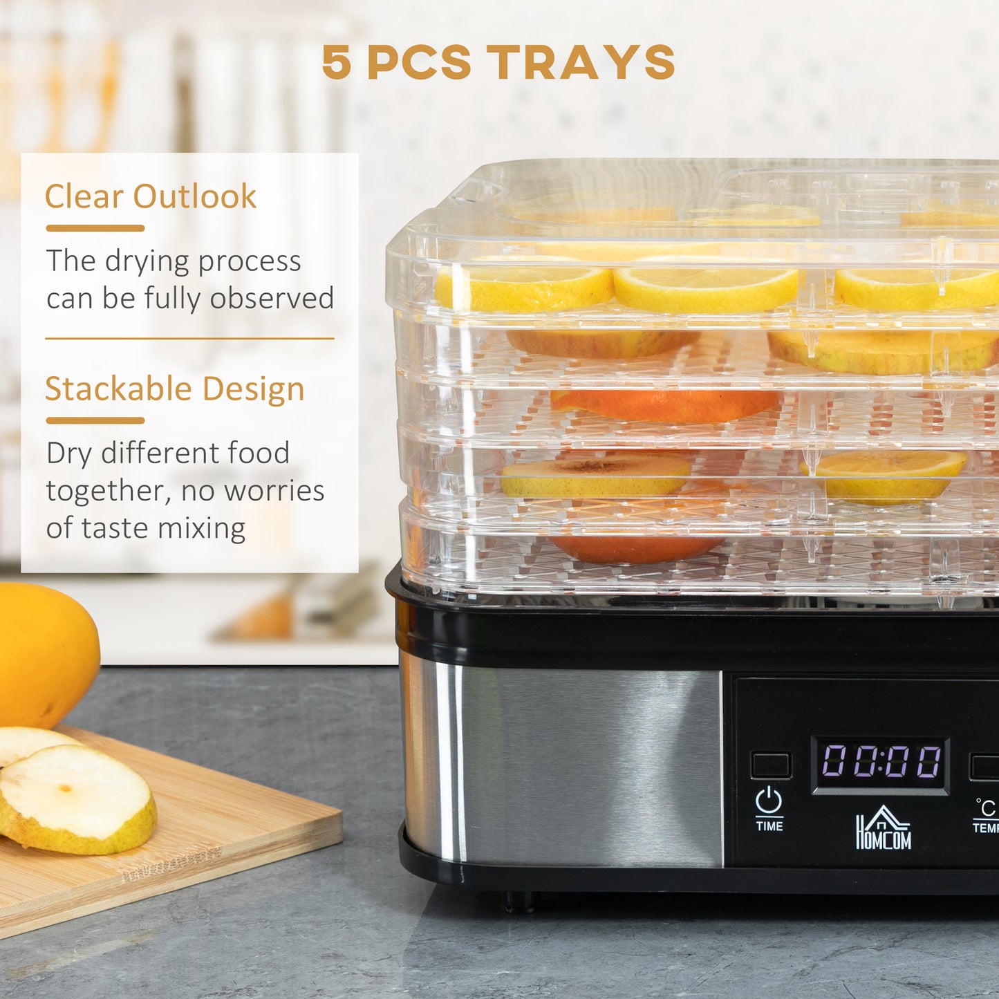 5 Tier Food Dehydrator, 245W for Drying Fruit, Meat, Vegetable, Black