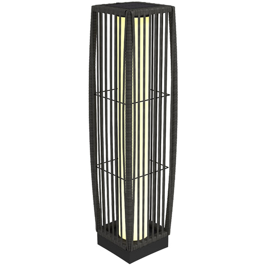 Solar Rattan Floor Lamp Auto On/Off Garden Lantern, Dark Grey