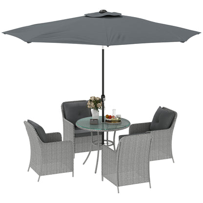 Luxury Rattan Garden Dining Set W/ Parasol, Cushions, Light Grey