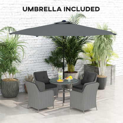 Luxury Rattan Garden Dining Set W/ Parasol, Cushions, Light Grey