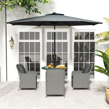 Luxury Rattan Garden Dining Set W/ Parasol, Cushions, Light Grey