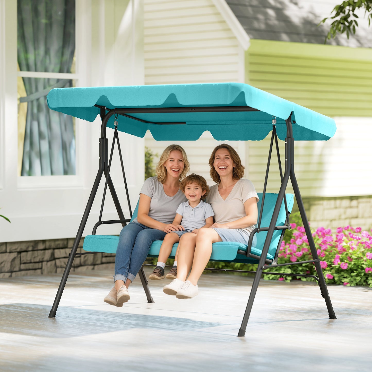 Outdoor Metal Hammock Swing Chair 3-Seater Patio Bench Garden Grey
