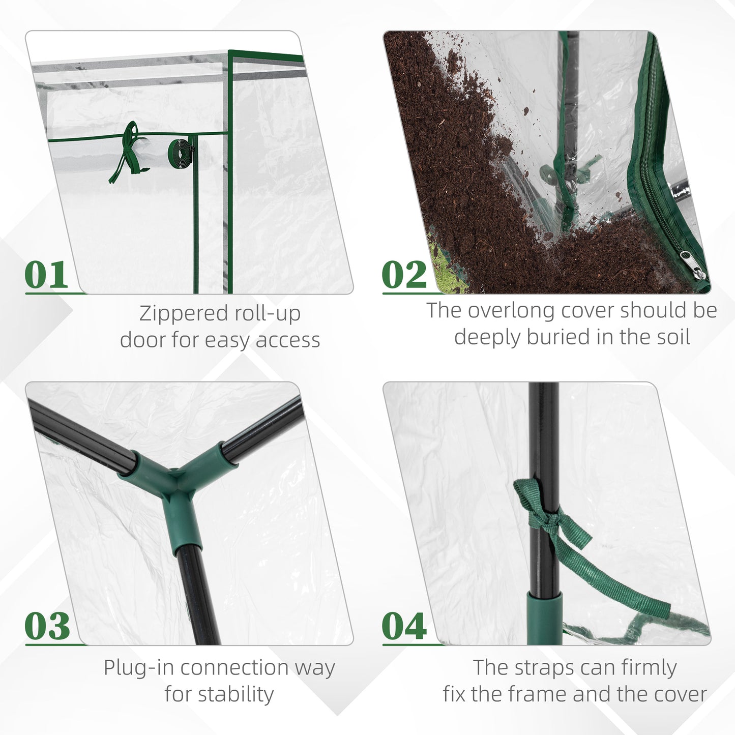 100 x 50 x 150cm Greenhouse w/ Zipper Roll-up Door Outdoor Transparent