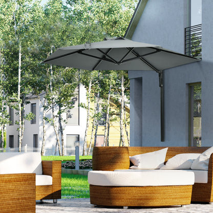 Wall-Mounted Parasol Patio Umbrella with Hand to Push System Grey