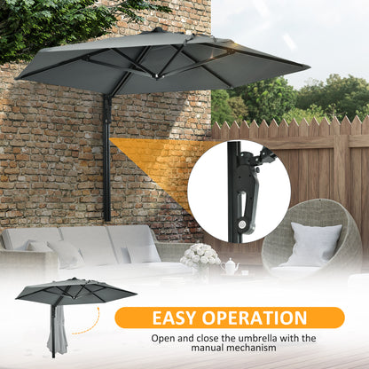 Wall-Mounted Parasol Patio Umbrella with Hand to Push System Grey
