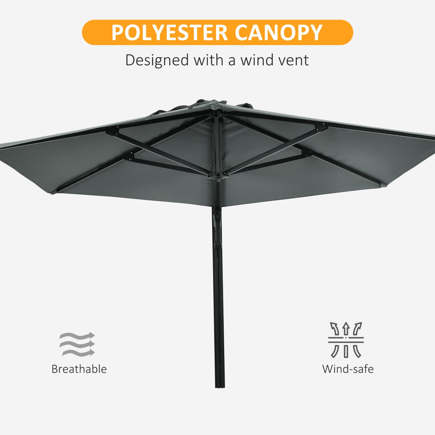 Wall-Mounted Parasol Patio Umbrella with Hand to Push System Grey
