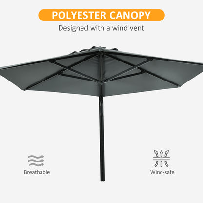 Wall-Mounted Parasol Patio Umbrella with Hand to Push System Grey