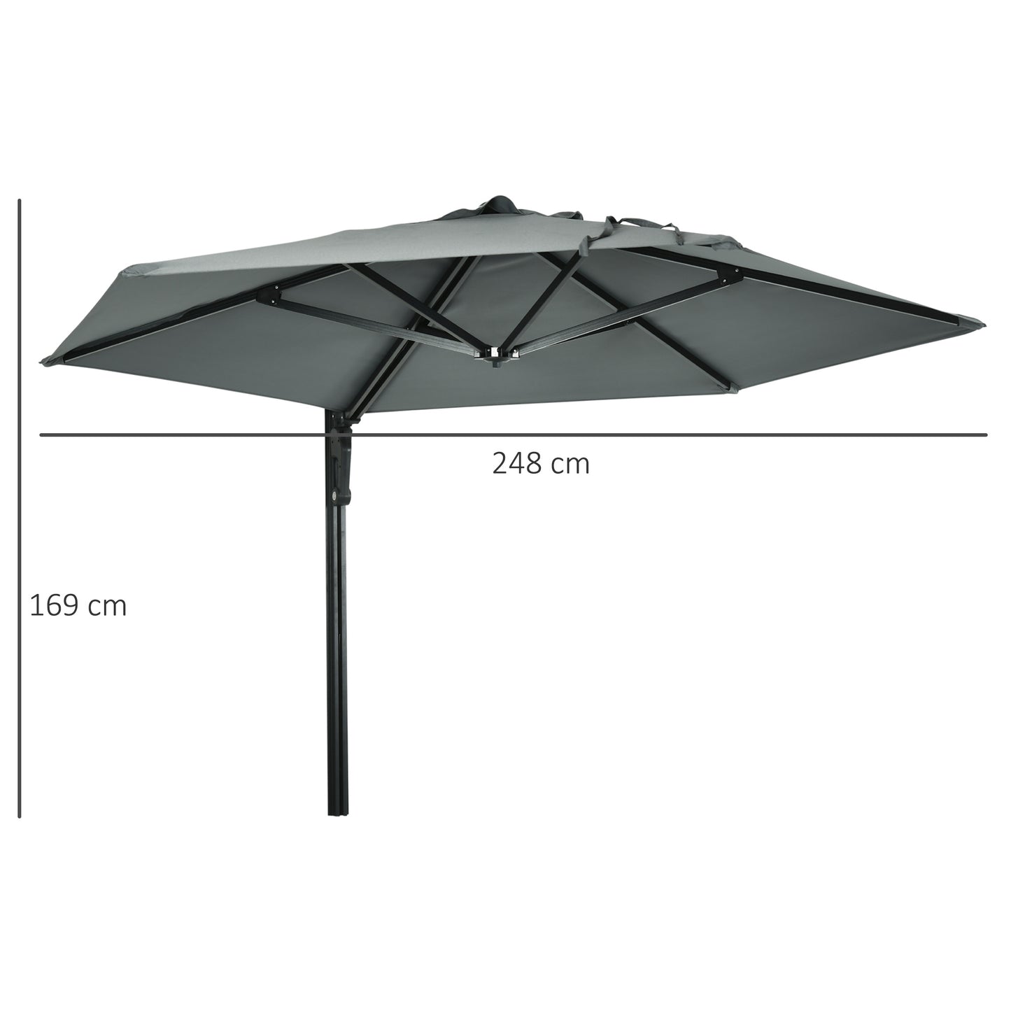 Wall-Mounted Parasol Patio Umbrella with Hand to Push System Grey