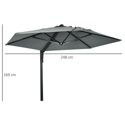Wall-Mounted Parasol Patio Umbrella with Hand to Push System Grey
