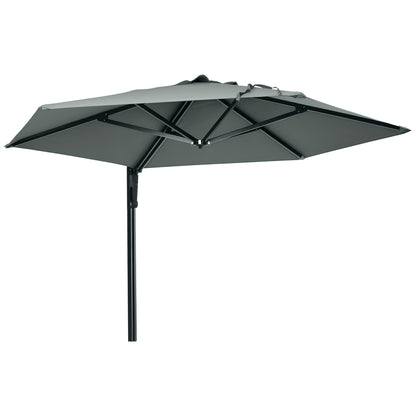 Wall-Mounted Parasol Patio Umbrella with Hand to Push System Grey
