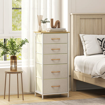 Fabric Chest of Drawers, 5 Drawer Dresser for Bedroom, Beige