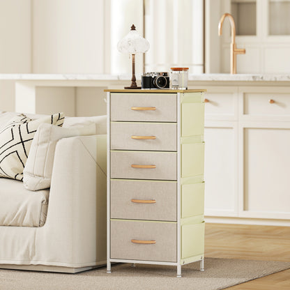 Fabric Chest of Drawers, 5 Drawer Dresser for Bedroom, Beige