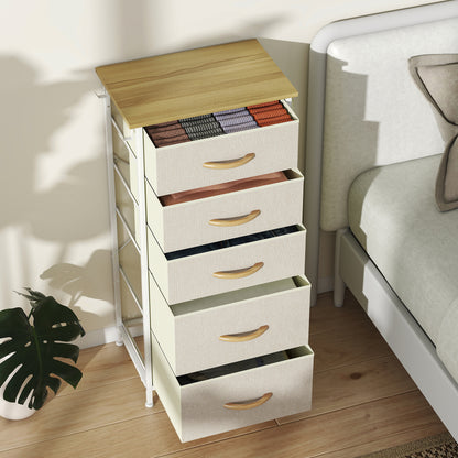 Fabric Chest of Drawers, 5 Drawer Dresser for Bedroom, Beige