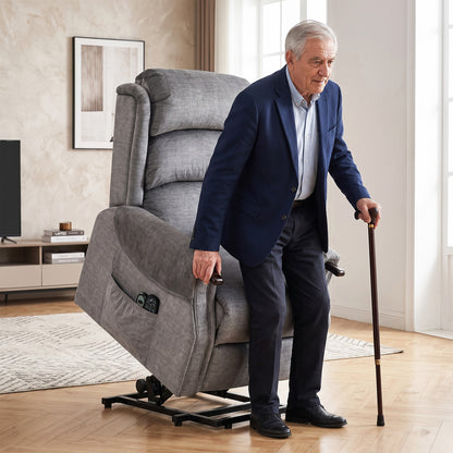 Power Lift Recliner Chair with Vibration Massage and Heat, Electric Lift Chair with Wood Grip, Pocket Spring, Fabric Riser and Reclining Armchair with Remote, Quick Assembly, Light Grey
