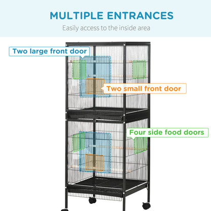 2 In 1 Large Bird Cage Aviary with Wheels, Slide-out Trays Wood Perches