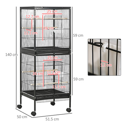 2 In 1 Large Bird Cage Aviary with Wheels, Slide-out Trays Wood Perches
