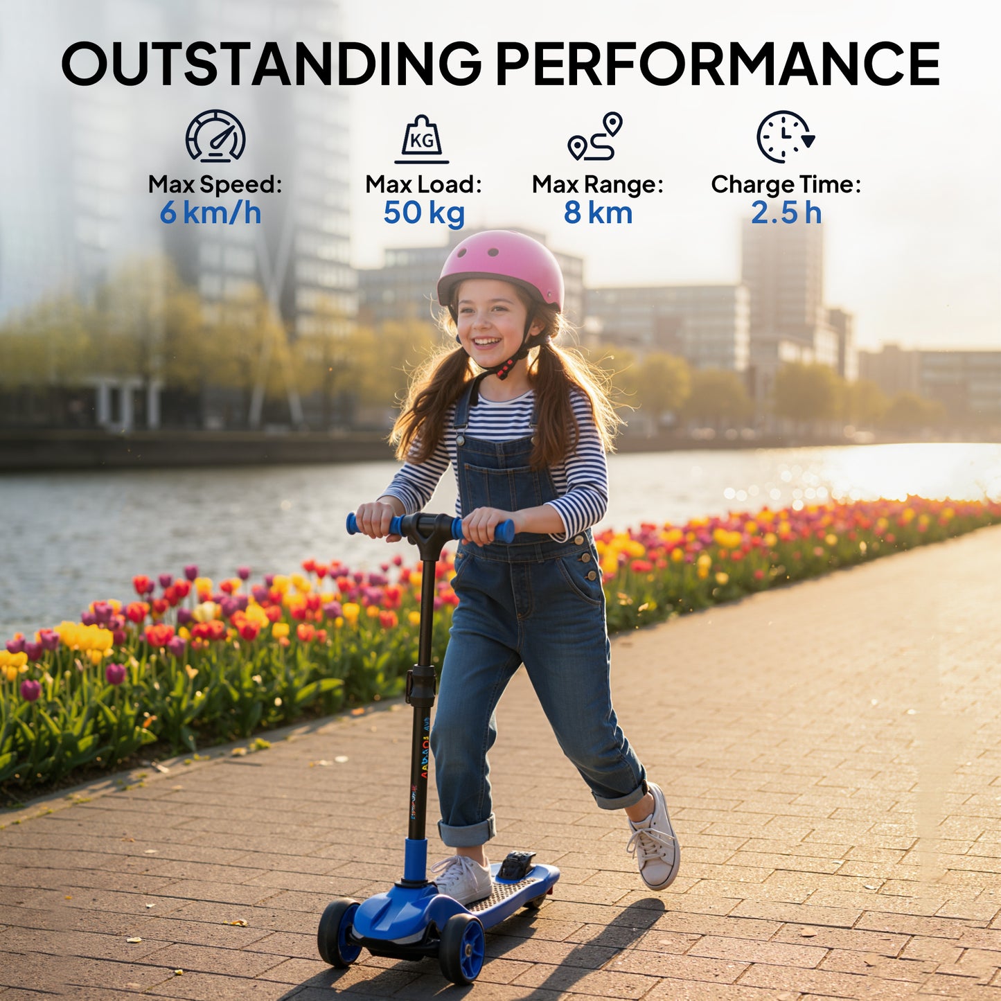 Electric Scooter for Age 6-10, 3 Wheel Foldable Kids Scooter, Blue
