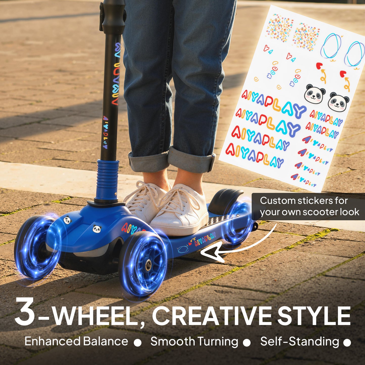 Electric Scooter for Age 6-10, 3 Wheel Foldable Kids Scooter, Blue