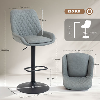 Bar Stools Set of 2, Adjustable Bar Chairs Swivel Light Grey